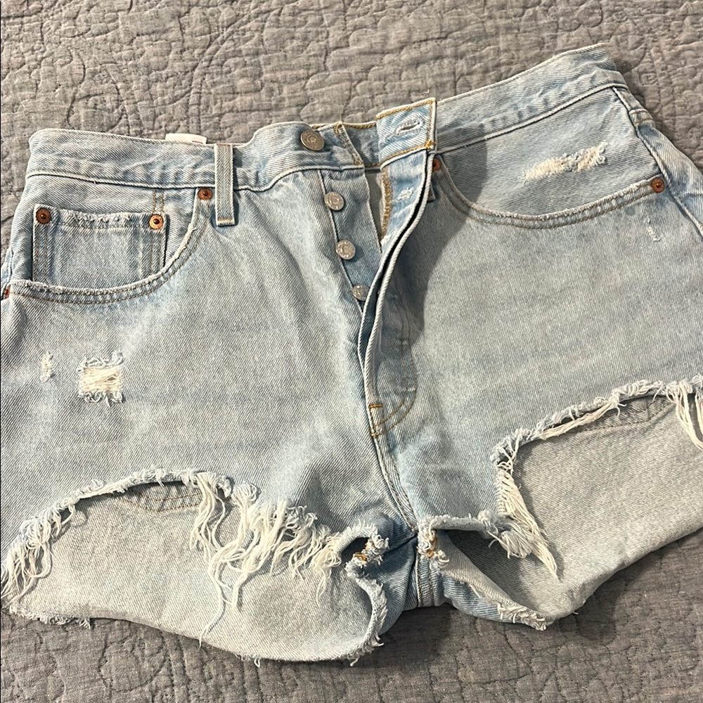 Levi's Light Wash Distressed Denim Jean Shorts